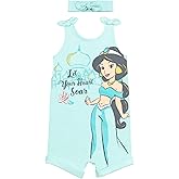 Disney Princess Rapunzel Ariel Belle Jasmine Aurora Baby Girls Snap Romper and Headband Newborn to Toddler