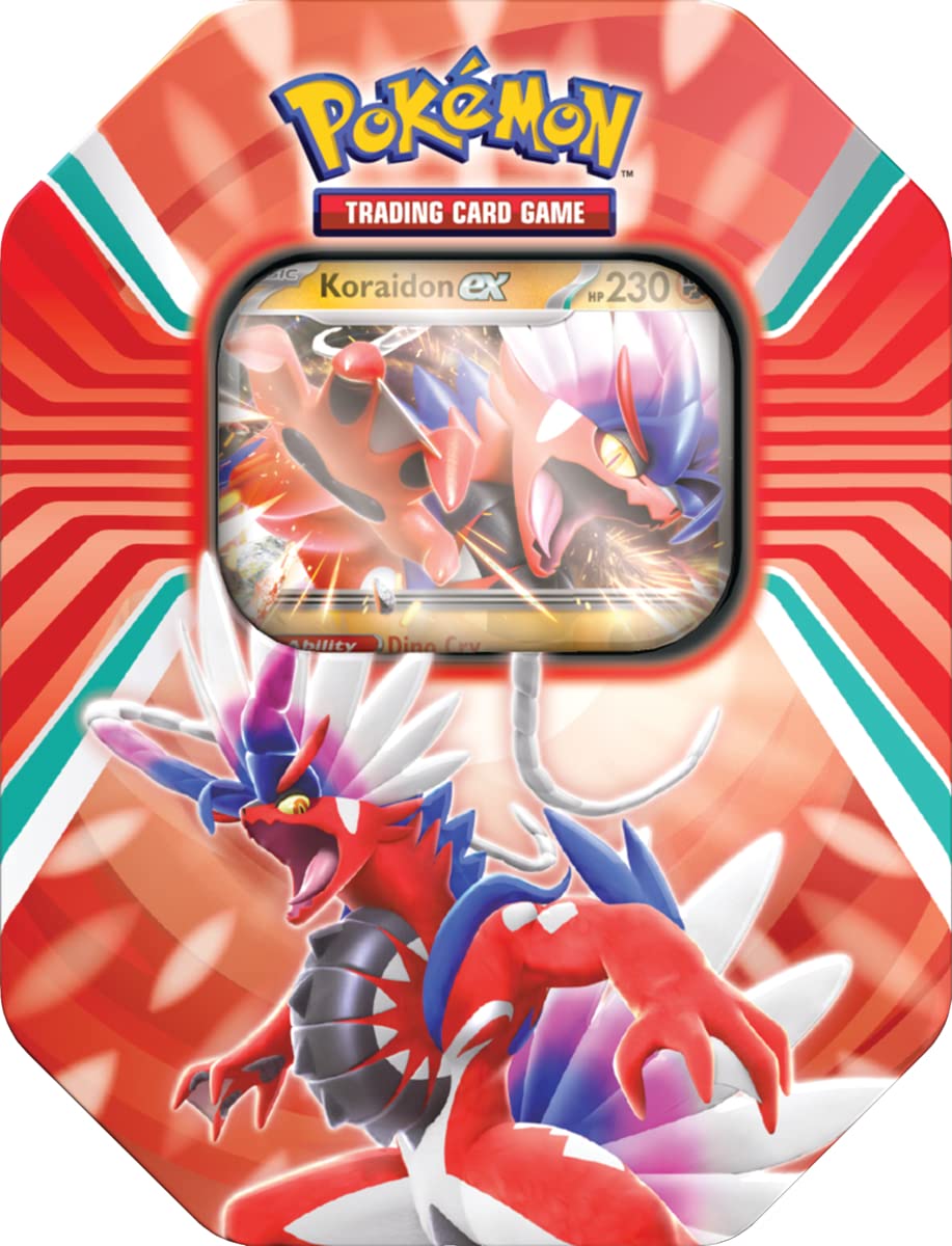 PokΓ©mon TCG: Paldea Legends Tin - Koraidon (1 Foil Card & 4 Booster Packs), Red