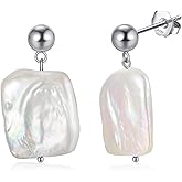 Bellitia Jewelry Pearl Drop & Dangle Earrings 925 Sterling Silver Handpicked Baroque Pearls Statement Earrings Platinum/14k Gold Plated Freshwater White Pearl Vintage Earrings for Women