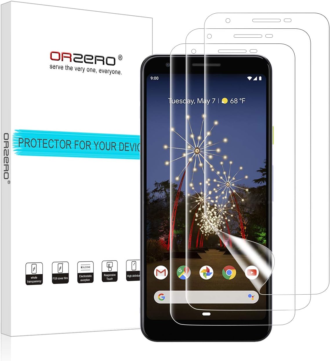 (3 Pack) Orzero Compatible for (Google Pixel 3a) HD (Premium Quality) Edge to Edge (Full Coverage) (Case Friendly) New Screen Protector, Anti-Scratch Bubble-Free (Lifetime Replacement)