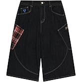 Aelfric Eden Plaid Pocket Longline Jorts Baggy Jean Short Streetwear Loose Casual Denim Shorts Wide Leg Unisex