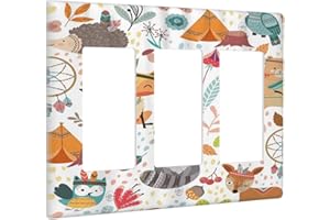 Wpshijia Forest Animals Cute Cartoon Triple Rocker Light Switch Covers 3 Gang Outlet Wall Plate Cover Decorative Switchplate Faceplate GFCI for Nursery Kidsroom Bedroom Decor