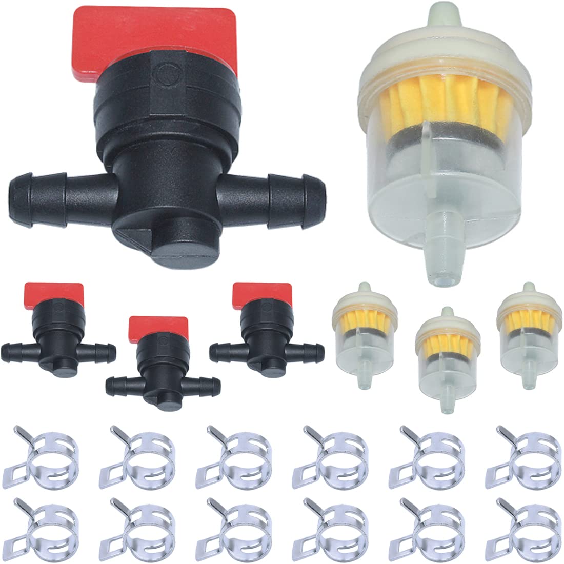 AUMEL 1/4 in Line Fuel Filters Shut Off Valves Clamps Kit Fit B & S 691035 494768 697947 698183 494768 5091H 5056 5056D 5056K Engines parts