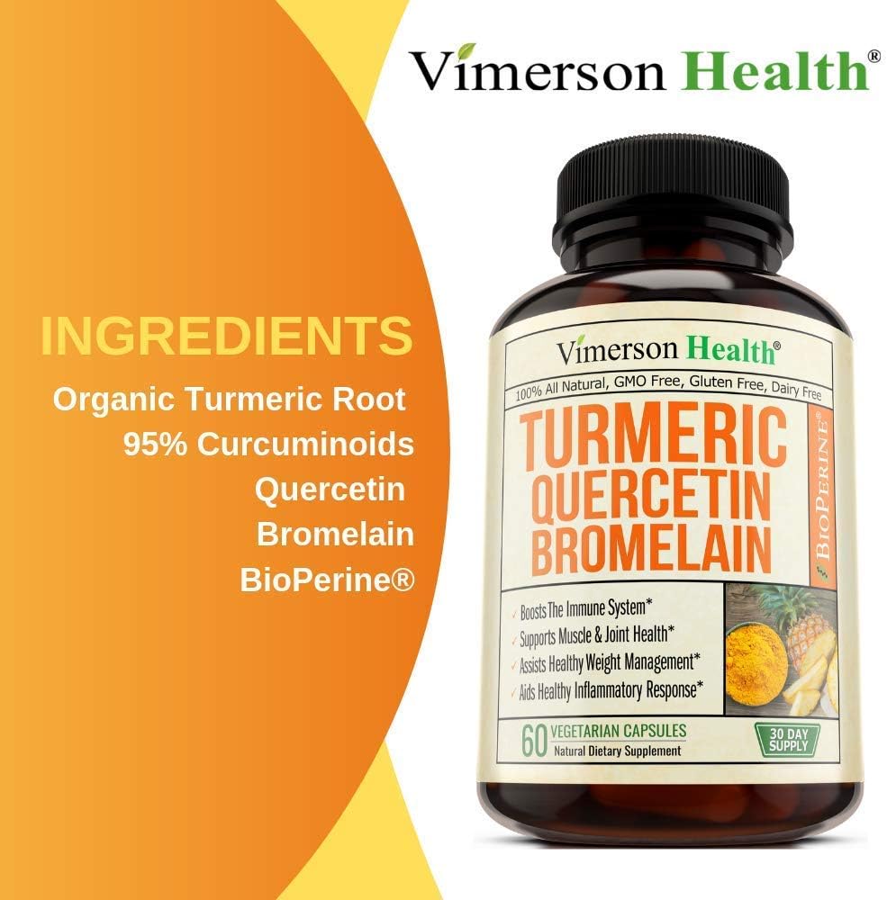 Turmeric Curcumin Bromelain Quercetin and Bioperine. Occasional Joint Pain Relief Supplement. Antioxidant Properties for Immune, Heart and Digestive Health. Supports Healthy Inflammatory Response.: Health & Personal Care