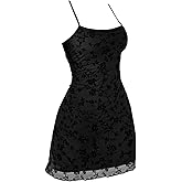 Verdusa Women's Mini Dress Floral Spaghetti Strap Mesh Dresses Going Out Festival Concert Outfits Grunge Gothic Clothes