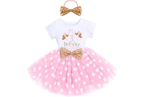 IBTOM CASTLE Girls Baby 1st 2nd 3rd Birthday Outfit Mouse Tulle Dress+Sequins Headband Princess Cake Smash Clothes