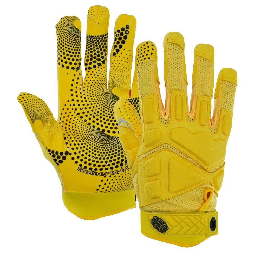 Seibertron G.A.R.G 2.0 Gel Filled Patented Anti-Impact Ultra-Stick Football Sports Receiver Gloves Adult Yellow M