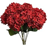 WISTART 8 Pcs Large Hydrangea Artificial Flowers 27.5 inches Realistic Single Long Stem Full Faux Silk Hydrangea Bouquets Flowers Arrangements Home Decor DIY Wedding Centerpieces(Red)