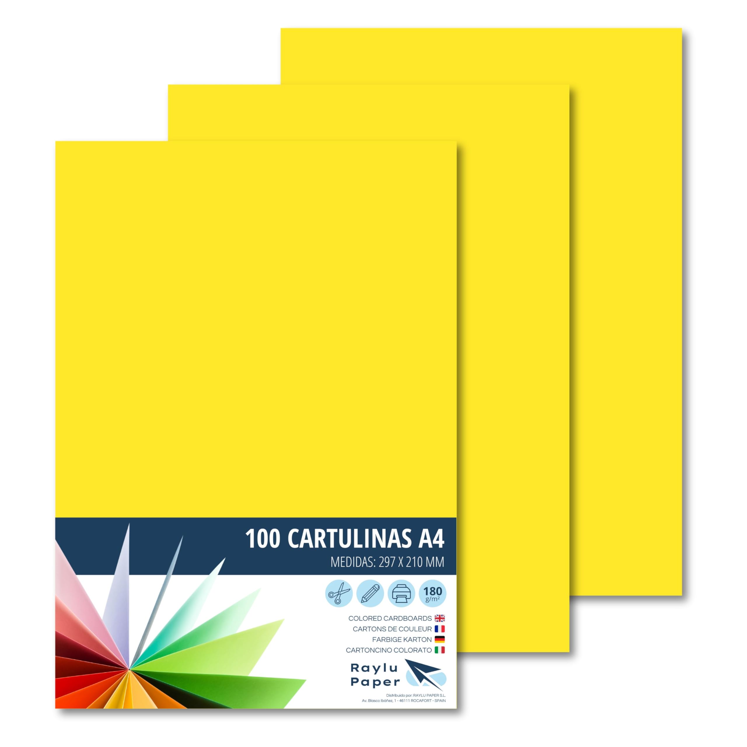 Raylu Paper® A4 100 Pieces Yellow 180g 210x297mm Ideal for Binding, Office Work, Drawing, Crafts Suitable for School Use (Canary Yellow)