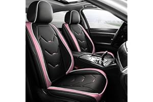 otoez Car Seat Covers Full Set, 5 Seat Pink Leather Seat Cover for Car, Waterproof Automotive Front and Back Seat Protectors for Most Sedens Trucks SUVs, Black & Pink