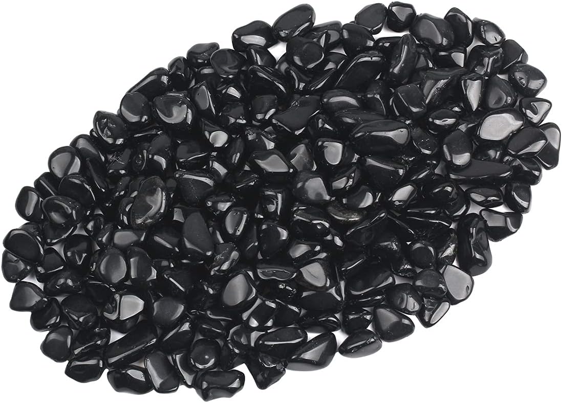 Indoor Fountains & Accessories - ZenQ 1 lb Black Obsidian Tumbled Stone Chips Crushed Natural Crystal Quartz Pieces