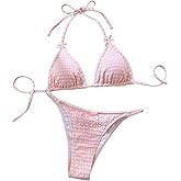 Falainetee Women's Plaid Gingham Bathing Suit High Waisted Halter Triangle Swimsuit Bikini Set