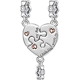 LuxglitterLin 3PCs Family Matching Heart Puzzle Charm Set Rose Gold Bead Compatible with for Pandora Bracelet