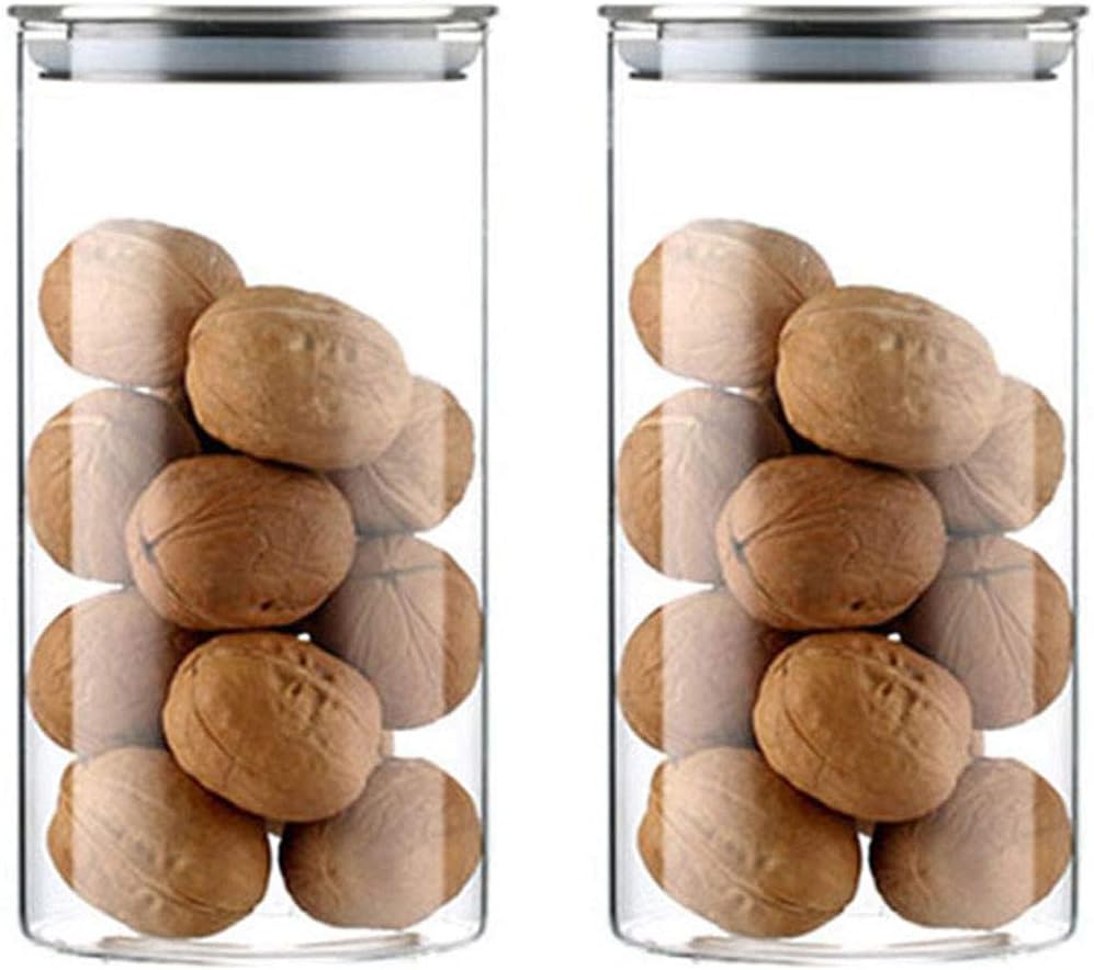 Smofax Glass Storage Jars Airtight Kitchen Food Storage Containers Clear Glass Canister Set Jar with lids for Preserving Coffee Tea (2, 35oz-8.5x20cm)