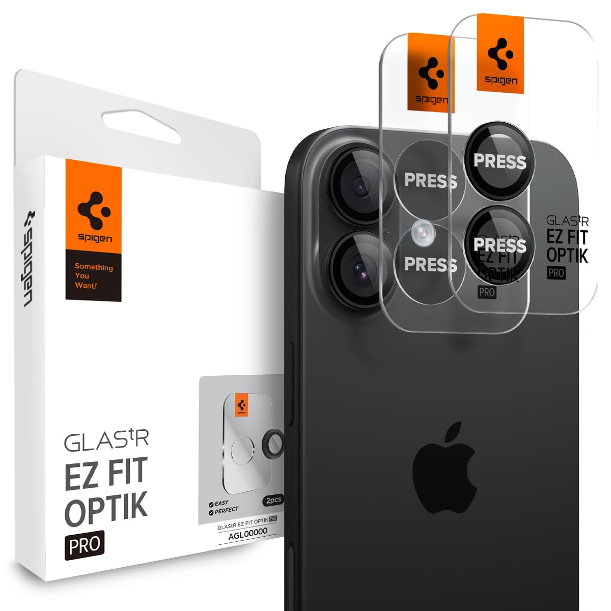 Spigen Camera Lens Screen Protector [GlasTR EZ Fit Optik Pro] Designed for iPhone 17 | iPhone 16 Plus | iPhone 16 [Case Friendly] - Black [2 Pack]