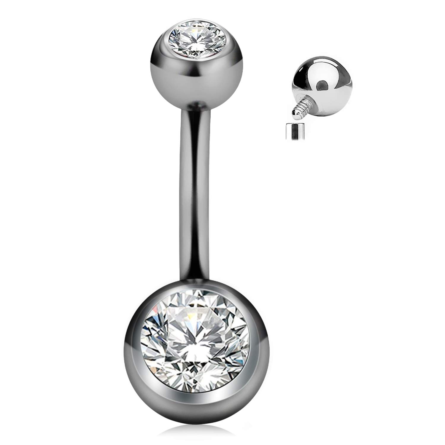 CIZME Titanium Belly Button Piercing 6 mm with Crystal 14G Short Piercing, Titanium