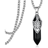 Tiaxiemo Viking Necklace for Men 925 Sterling Silver Black Obsidian Viking Necklace Norse Jewelry Gifts for Men