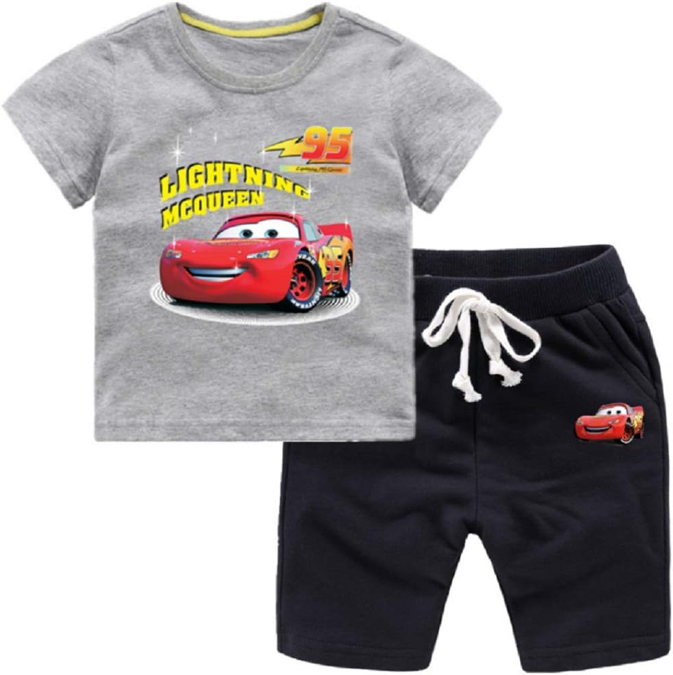 Original Forms Boys Lightning McQueen Cars 2PC Shirt Set Featuring with Short Athletic Pant for 1-8Years