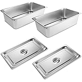 VOISEN Hotel Pans with Lids 2 Pack 1/1 Size 6" Deep, 1.2mm Thick Hotel Pans Full Size, Steam Table Pan for Catering Buffet Chafing Dish Pan,20.87"x12.8"x6"