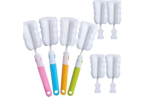 Bottle Brush Sponge Cup Brush Set with 4 Replacement Brush Head Portable Long Handle Water Bottle Cleaner Brush, for Baby Bot