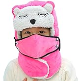 Cartoon Winter Hats Ski Cap for Girls Boys Windproof Thermal Fleece Trapper Hat with Earflap Face Warmer