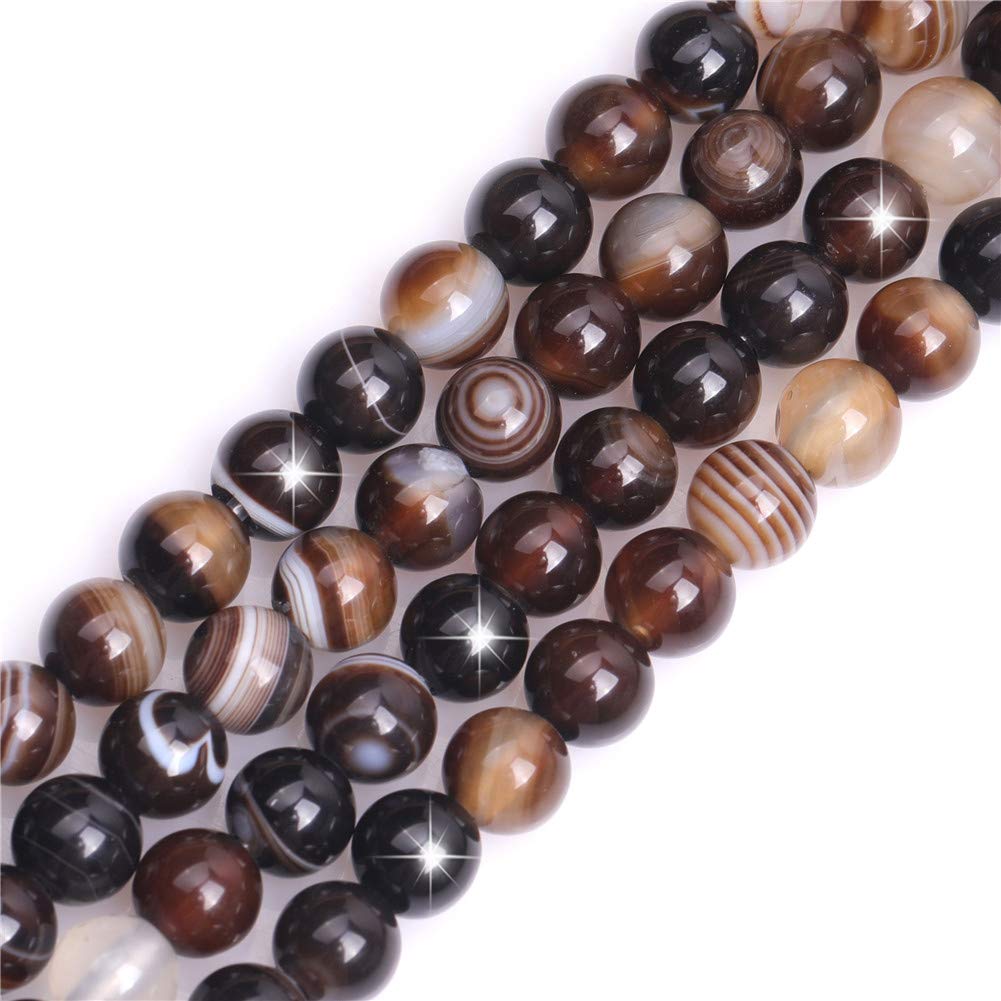 GEM-Inside Natural Coffee Onyx Agate Gemstone Semi Precious Round 8mm Loose Beads for Jewellery Making DIY Bracelet Necklace Crafts 15''