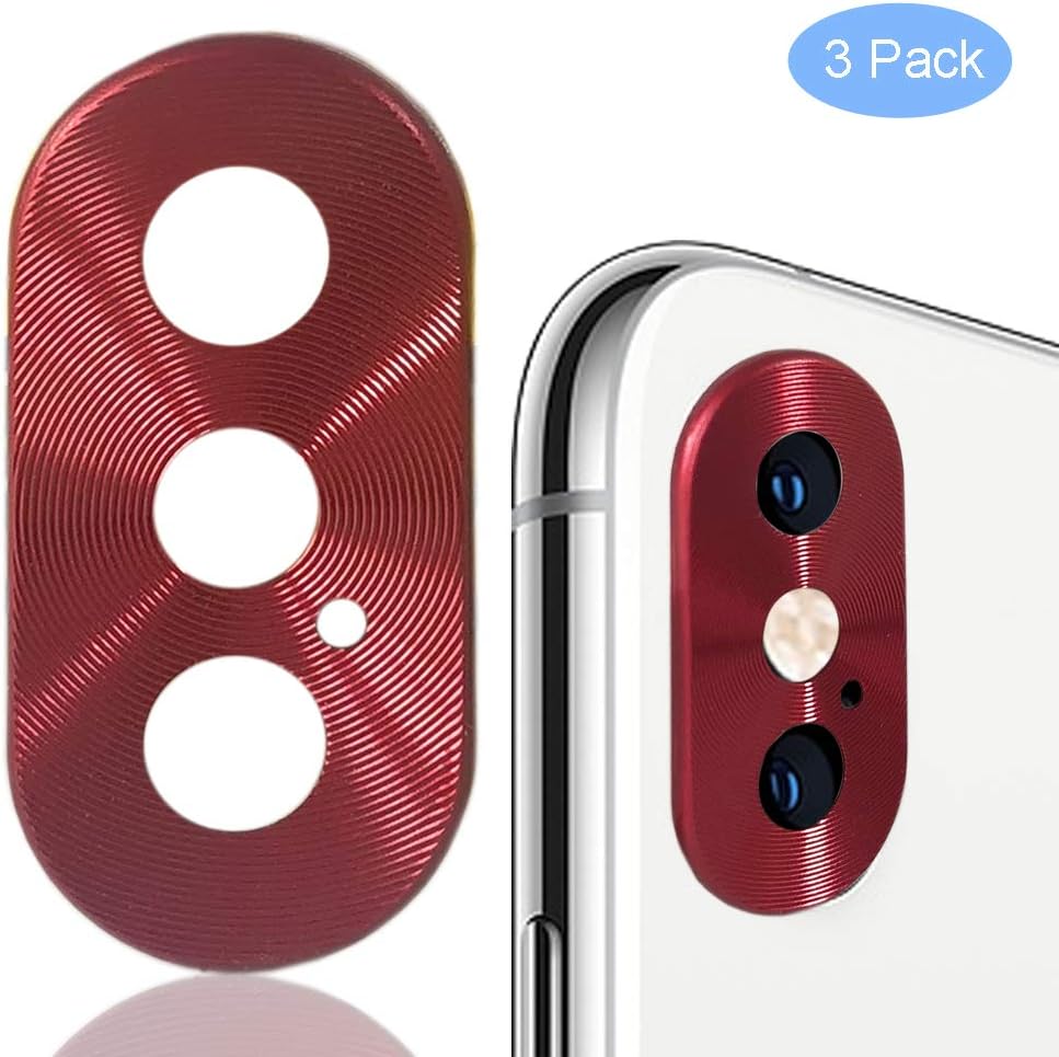 WENSUNNIE Metal Aluminum Rear Camera Lens Protector Case Cover 3 Pack Compatible with iPhone Xs 5.8" / Xs Max 6.5" Back Camera Protector Case (Red)