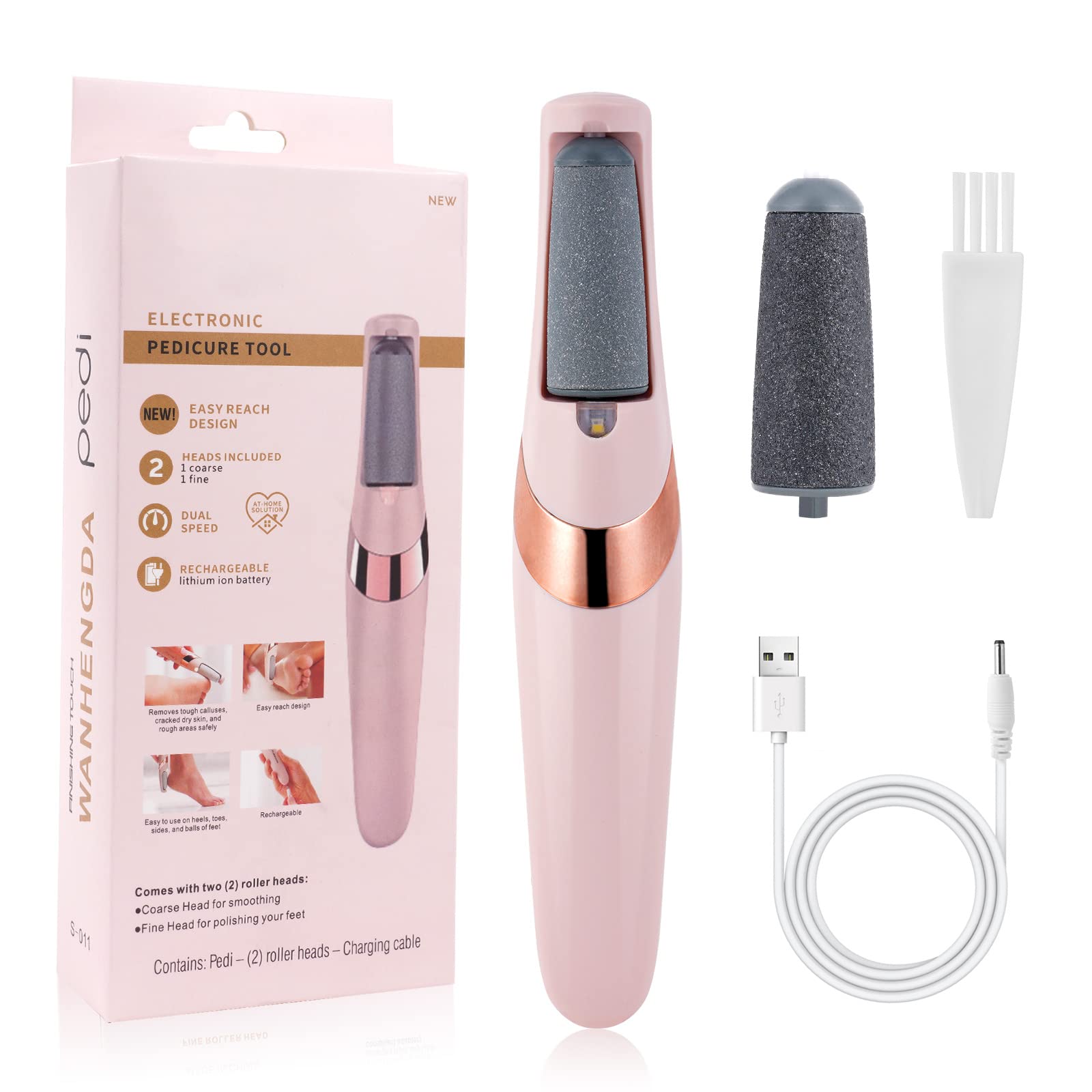 Photo 1 of AOOWU Electric Foot File, USB Rechargeable Feet Callus Remover with 2 Speed of Replacement Rollers & LED Lights, Professional Hard Skin Remover Foot Care Tools for Cracked Heels Calluses & Dead Skin