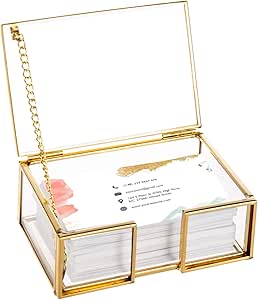 Feyarl Caja de tarjeta de visita de cristal transparente con ...