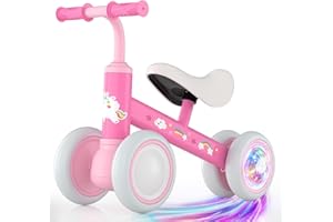 Lilian&Gema Baby Balance Bike Toys for 1+ Year Old Girls Gifts, Colorful Lighting No Pedal Toddler Bike, 12-24 Month Kids First Ride on Toy with 4 Silence Wheels, One Year Old Girl Birthday Gift