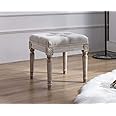 Kmax Small Padded Bench, Square Upholstered Rustic Ottoman Bench, Vanity Stools for Bedroom, 15.75" x 15.75" x 15.7" Beige