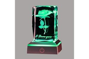 YANZXU 3D Rose Crystal with LED Colourful Light Base,Happy Mothers Day Gifts for Wife Mom Women Her，Unique Anniversary Birthday Presents for Girlfriend Funny Luck Family Night Light Room Decoration