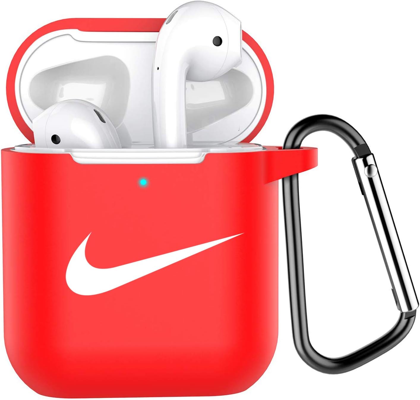 Bqmte Upgrade Compatible for AirPods Case with Keychain [Front LED Visible] Accessories Silicone Cover Skin for AirPods Charging Case 1&2 (Red-N)