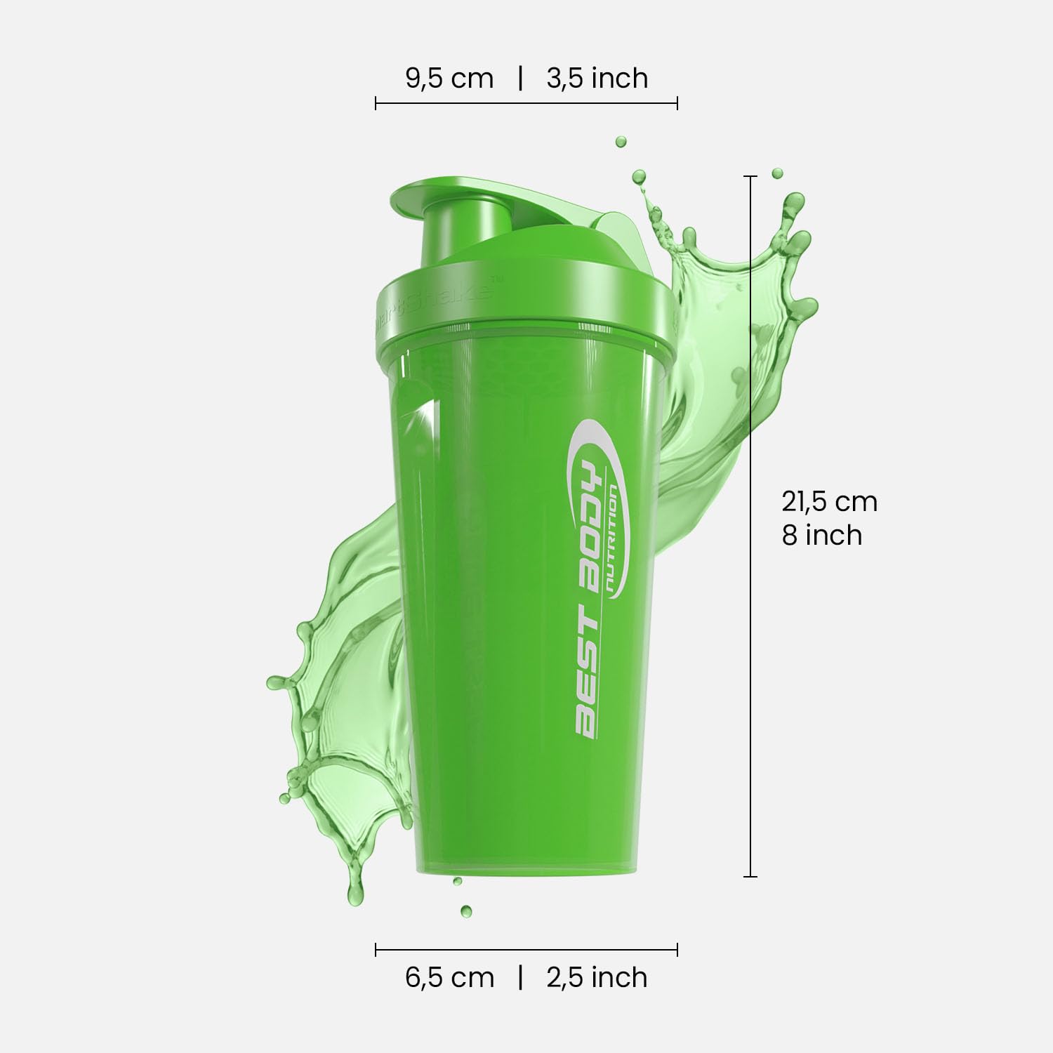 Best Body Nutrition Eiweiß Shaker grün – 700 ml Protein Shaker mit Sieb & Mess-Skala – auslaufsicher – spülmaschinengeeignet – BPA-frei – für klumpenfreie Proteinshakes 3