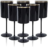 Ciaell 12 Pack 10 OZ Black Plastic Wine Glasses with Stem - Black and Gold Disposable Wine Glasses Perfect for Parties & Weddings & Toasting & Outdoors & Camping
