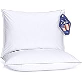 FluffCo Down Alternative Pillows Standard/Queen Size Set of 2 - Queen Bed Pillows for Sleeping - Made in USA - Cooling Surface and Machine Washable for Side, Back, and Stomach Sleepers