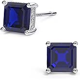 18K White Gold Plated Sterling Silver Asscher Cut Cubic Zirconia Stud Earrings for Women Men | Square CZ Stud Earrings Simulated Diamond Earrings Studs