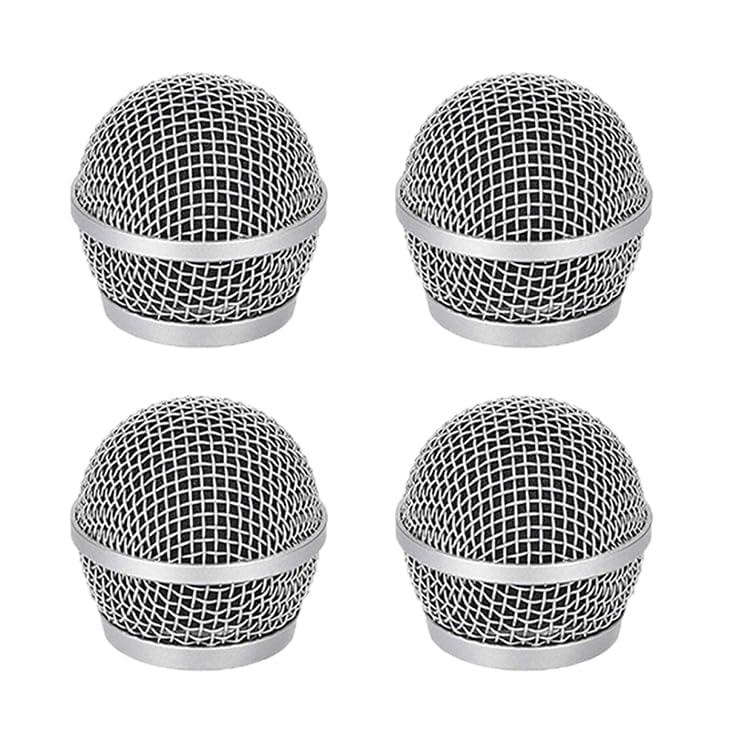 Wokyo Microphone Head Replacement for Pg58 Mic Head Replacement Head Ball Microphone Grille Pop Filter Windscreen for PG48, PG58, PGX2, BLX288 (silver, PG58-4pcs)
