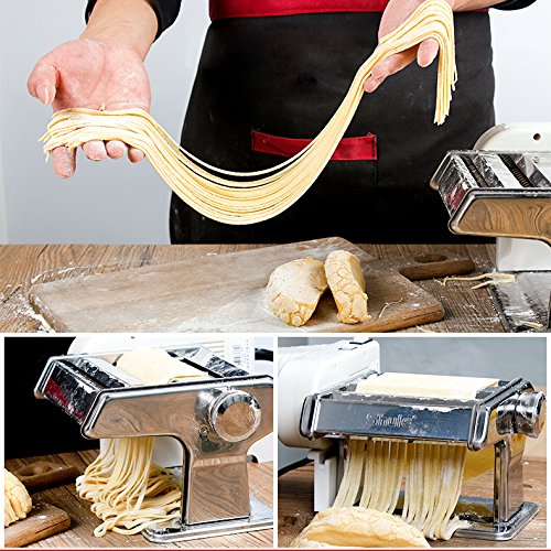 Shule Electric Pasta Maker Machine with Motor Set Stainless Steel Pasta Roller Machine Silver - Thumbnail 5