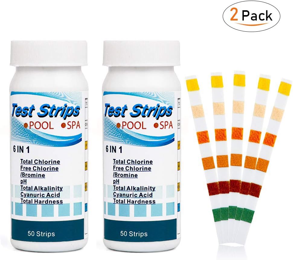 miaosun Pool Test Strips, 6-in-1 Spa Test Strips for Hot Tubs, PH Total Chlorine, Free Chlorine/Bromine, Total Alkalinity, Cyanuric Acid, Total Hardness Water Chemistry Tester, 100 Count (2 Pack)