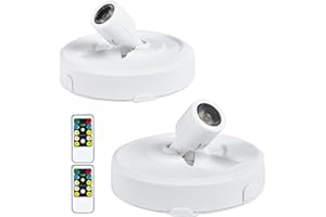 HOFUY Wireless LED Spotlight Battery Operated Picture Lights, Stick Spot Lights with 2 Remote, Dimmable Puck Lights with Timmer for Wall Display Painting Dartboard Artwork Accent Closet, 2-Pack