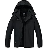 ELLSWOS Men's Waterproof Raincoat Lightweight Rain Jacket with Detachable Hood Softshell Windbreakerl for Hiking Travel