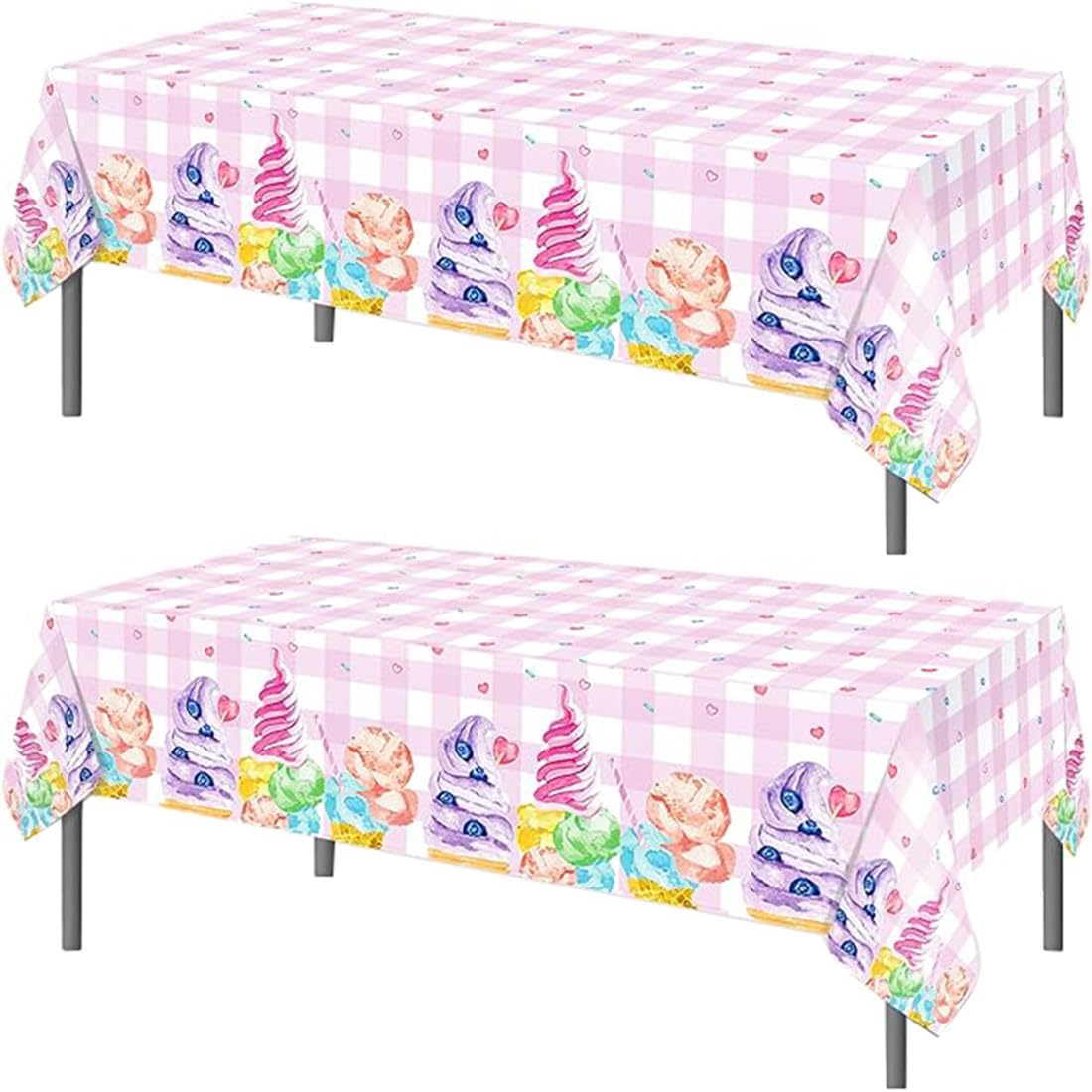 TOKYMOON 2 Pack of Disposable Pink Ice Cream Themed Party 54x87In Tablecloths Wedding Picnic Banquet Table Cover for Summertime Sweet Popsicle Ice Cream Baby Shower Party Supplies