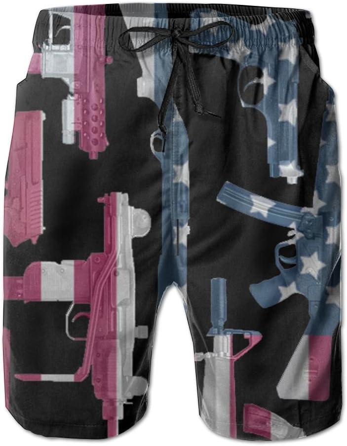 LzVong Us Flag of Guns Men's Beach Pants Quick-Dry Beach Swim Shorts