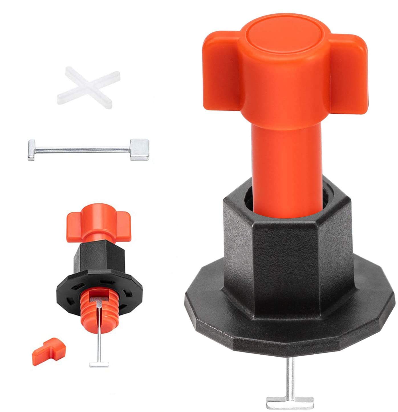 BizoeRade Reusable Tile Leveling System Kits with 100PCS Tile Spacer and 50 PCS Replaceable Steel Needle for Flat Ceramic Floor Wall Construction Tools, with Special Wrench Easy to Use