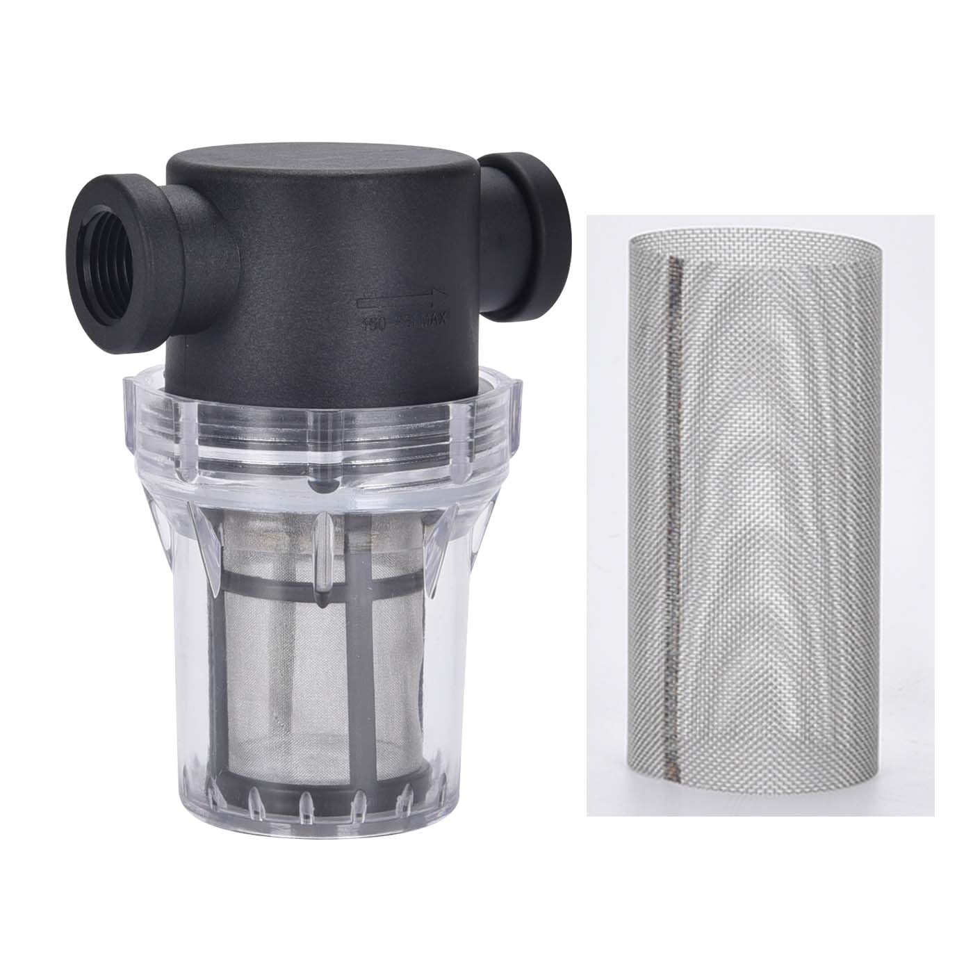 Photo 1 of IMXMI Water Filter, 1/2'' Female Twist-On Pipe Strainer, Nylon PA66 cover, PC bowl, 304 Stainless Screen(40 and 80 Mesh)