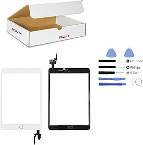 (md0410) WHITE Digitizer Glass Lens Touch Screen Full Complete Assembly with IC Chip Replacement Compatible Ipad Mini 3 A1599 A1600 (Camera Holder, Adhesive, Gold Ring Home Button Flex included) Tool