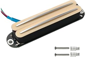 Phrilam Pro ST MA Ceramic Dual Single Coil Sized Mini Humbucker Pickup 9.1K Super Distortion for Strat Style Electric Guitar, Cream Body Chrome Rail