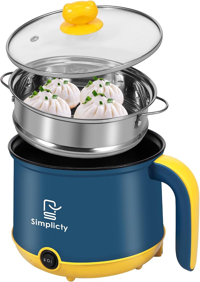 shaojian 1.8L Mini Electric Cooking Pot 2 Gear Non-Stick w/ Steam Rack & Handle