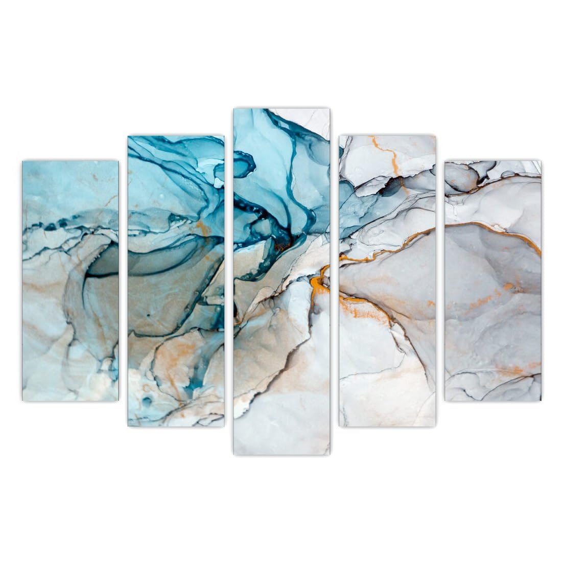 AREDE Set of 5 Wall Art Painting Picture Poster Blue Marble Texture, Marble Abstract Art, Blue and White Marble (120 x 80 cm) Home Office Wall Decor Living Room Bedroom Decoration Ready To Hang
